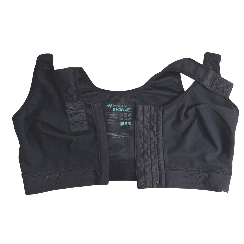 Marena Recovery Compression Bra Women 38 B/C Black Front Closure Post-Surgical